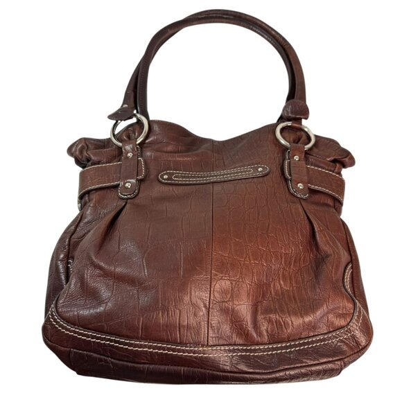 B. Makowsky Genuine Leather Boho Tote Bag Brown | Silver Hardware | Preowned - Picture 14 of 16